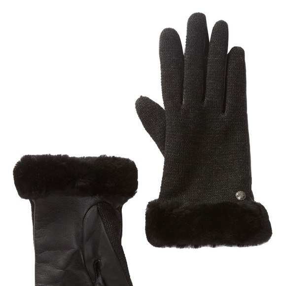 UGG‎ TECH ENABLED KNIT LEATHER SHEARLING GLOVES NEW - Picture 1 of 4